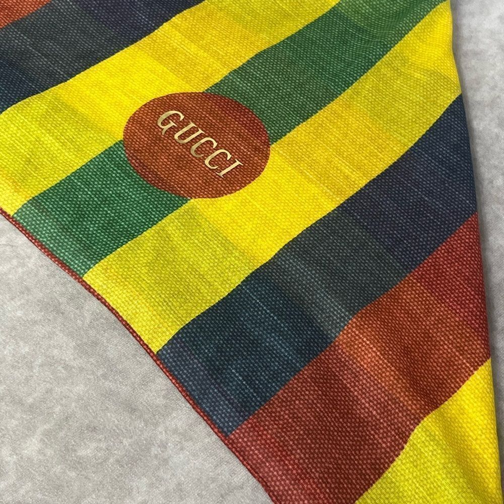 GUCCI New Multicolor Cotton Baiadera Square Scarf Stripe - Picture 5 of 8